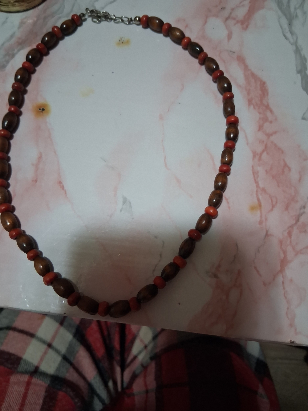 Source Unknown Brown and Red Wooden Bead Necklace
